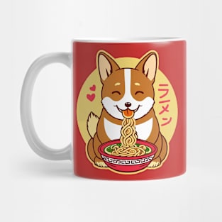 Welsh Corgi Eating Ramen Cute Kawaii Noodles Mug